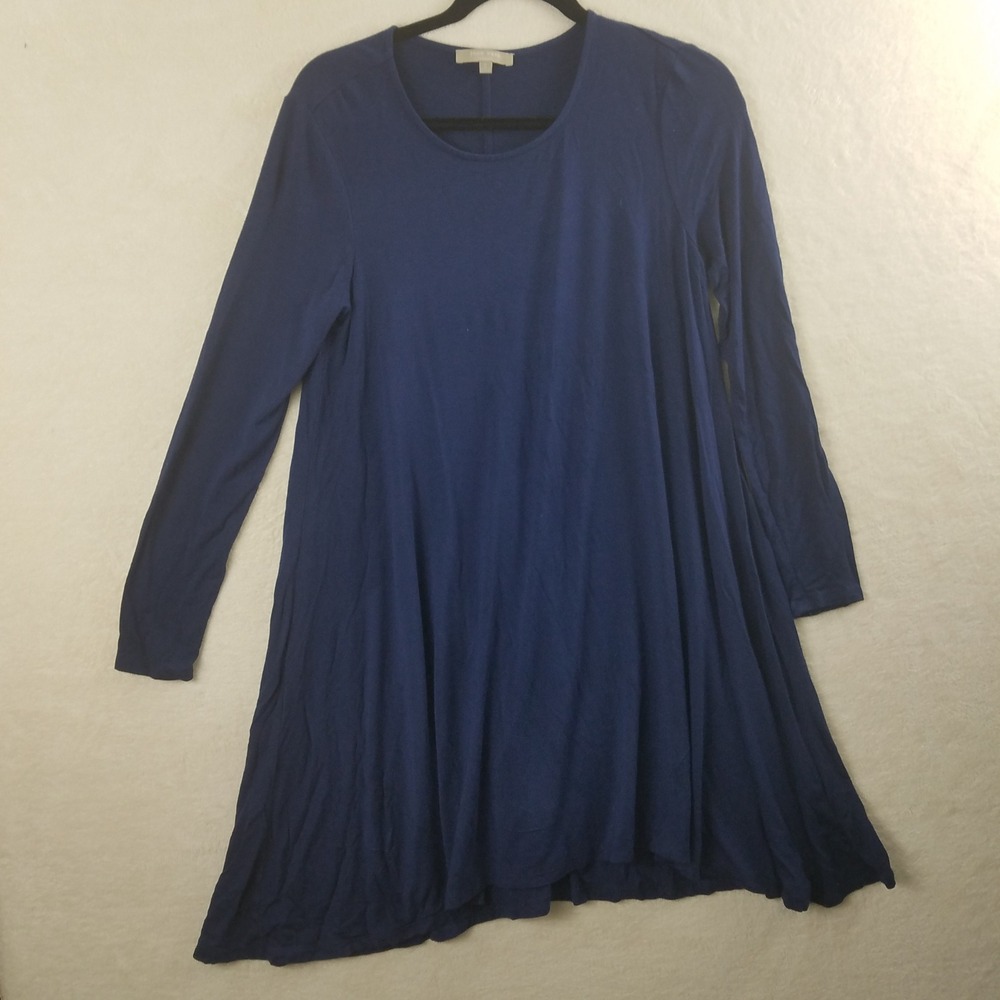 Joan‎ Vass Dress Navy Blue Long Sleeve A Line Dress Size Small flared hemline